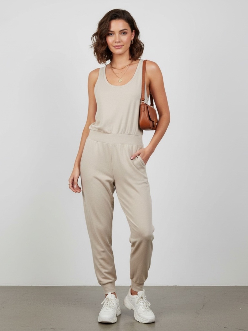 • Sweaty Betty • Women’s Sleeveless Beige Jumpsuit Tan XS